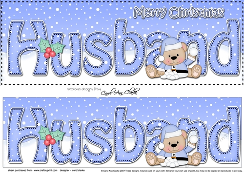 Large DL Merry Christmas HUSBAND 3D decoupage with Livvy Bear