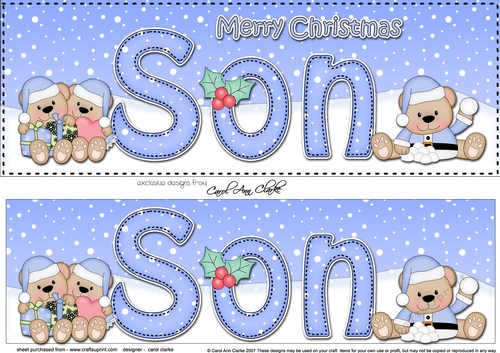 Large DL Merry Christmas SON 3D decoupage with Livvy Bear