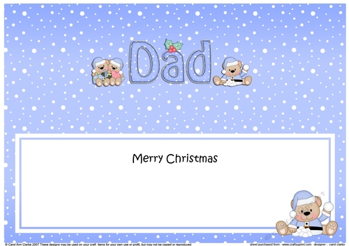 Large DL Merry Christmas DAD insert with Livvy Bear