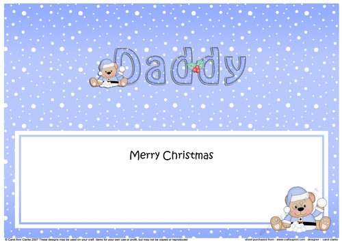 Large DL Merry Christmas DADDY insert with Livvy Bear