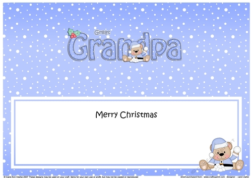 Large DL Merry Christmas GREAT GANDPA insert with Livvy Bear