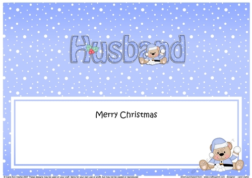 Large DL Merry Christmas HUSBAND insert with Livvy Bear