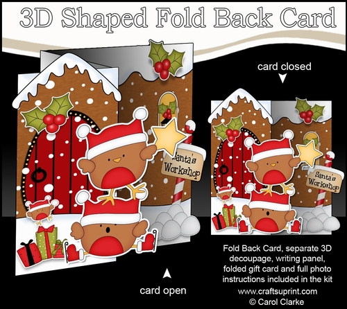 3D Shaped No-Hole Fold Back Christmas Card Mini Kit - Cute Bobbin Robins