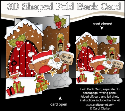 3D Shaped No-Hole Fold Back Christmas Card Mini Kit - Cute Bobbin Robin