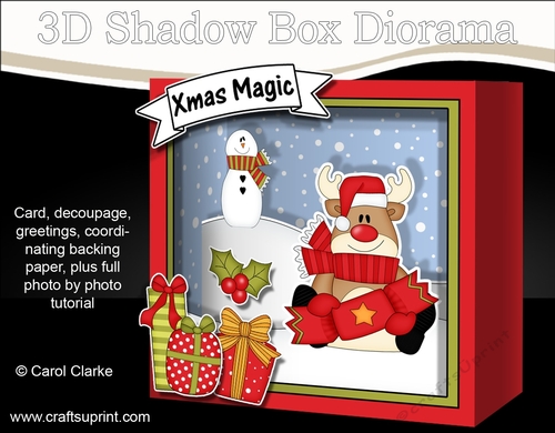 3D Christmas Diorama Shadow Box Card Mini Kit - Rudolph has an Xmas Cracker