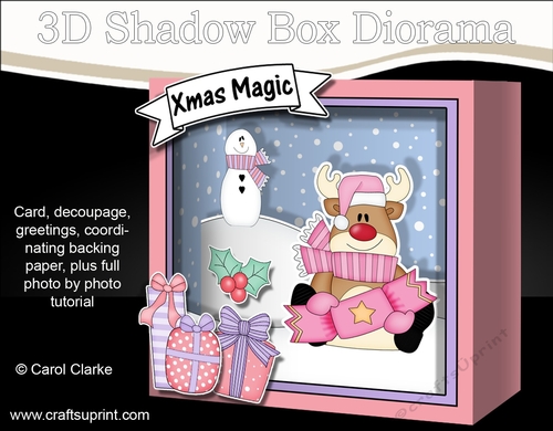 3D Christmas Diorama Shadow Box Card Mini Kit - Rudolph has an Xmas Cracker