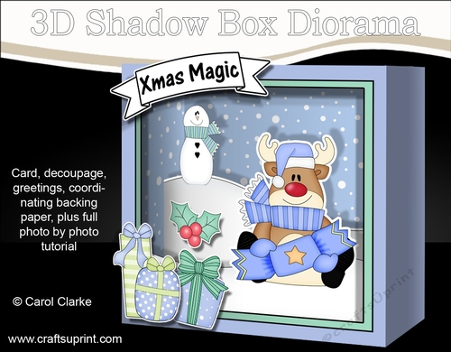 3D Christmas Diorama Shadow Box Card Mini Kit - Rudolph has an Xmas Cracker