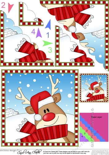 Christmas Scalloped Corner Stacker - Cute Fun Rudolph