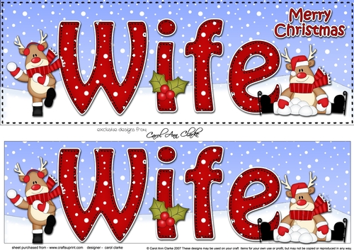 Large DL Merry Christmas WIFE 3D decoupage with Rudolph