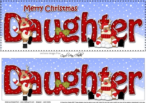 Large DL Merry Christmas DAUGHTER 3D decoupage with Rudolph