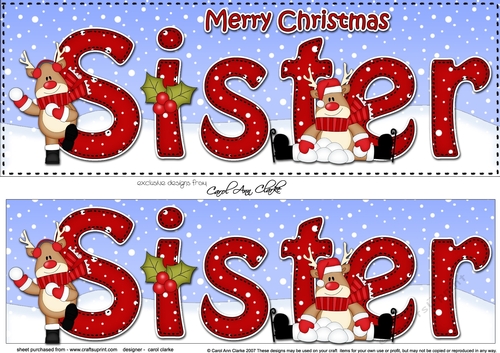 Large DL Merry Christmas SISTER 3D decoupage with Rudolph