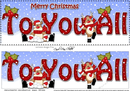 Large DL Merry Christmas TO YOU ALL 3D decoupage with Rudolph