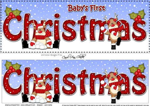 Large DL Merry Christmas BABYS 1st CHRISTMAS 3D decoupage with Rudolph