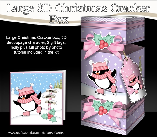 3D Large Christmas Cracker Box -  Pip Penguin is Skating
