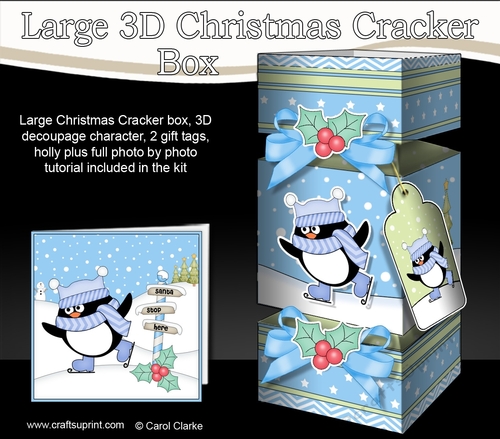 3D Large Christmas Cracker Box -  Pip Penguin is Skating