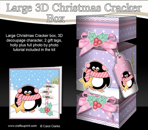 3D Large Christmas Cracker Box -  Pip Penguin has an Xmas Star