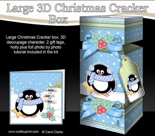 3D Large Christmas Cracker Box -  Pip Penguin has an Xmas Star