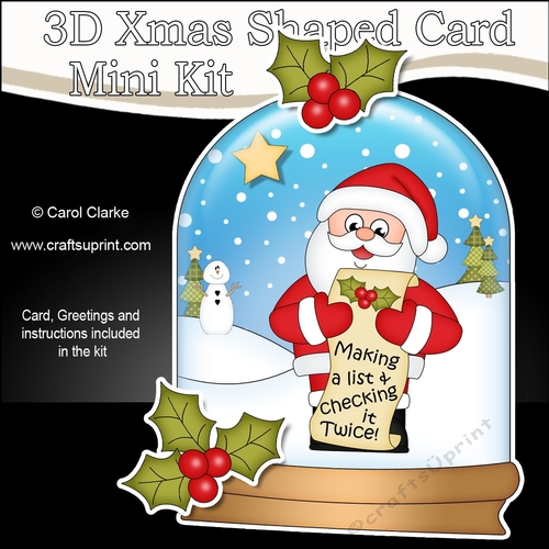 3D Shaped Christmas Snow Globe Card Kit - Santa is Checking his List!
