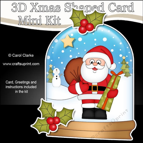 3D Shaped Christmas Snow Globe Card Kit - Santa has lots of Presents