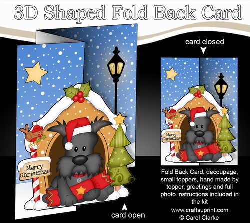 Shaped No-Hole Fold Back Christmas Kennel Card Kit - Little Scottie Dog