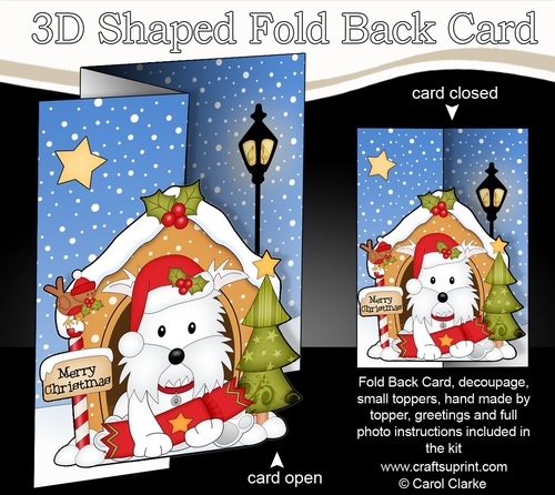 Shaped No-Hole Fold Back Christmas Kennel Card Kit - Little Westie Dog