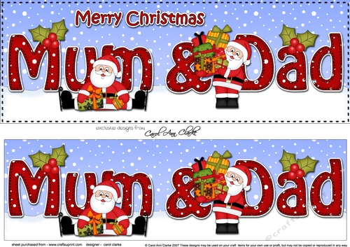 Large DL Merry Christmas MUM & DAD with Santa 3D decoupage 
