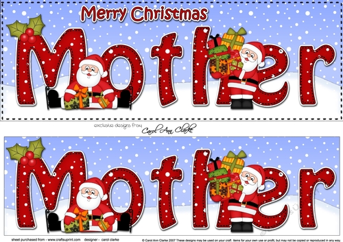Large DL Merry Christmas MOTHER with Santa 3D decoupage 