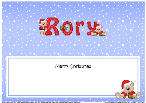Large DL Merry Christmas RORY insert