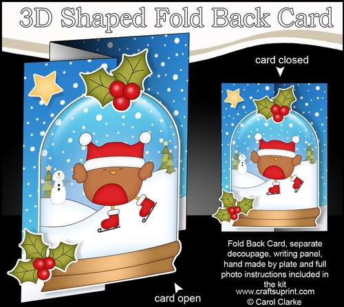 Christmas 3D Shaped No-Hole Fold Back Mini Kit - Bobbin Robin is Skating