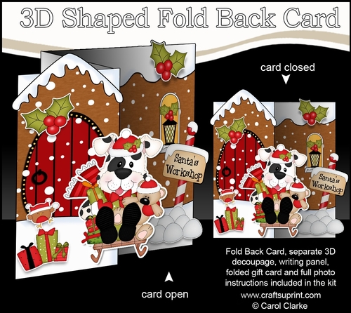 3D Shaped No-Hole Fold Back Christmas Card Kit - Little Spotty Dog