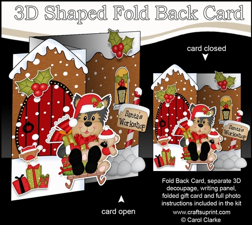 3D Shaped No-Hole Fold Back Christmas Card Kit - Little Yorkie Dog