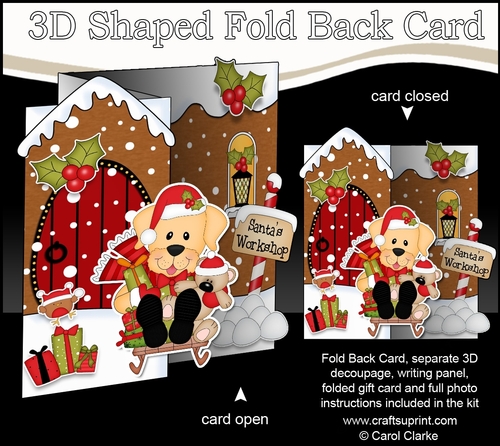 3D Shaped No-Hole Fold Back Christmas Card Kit - Little Golden Labrador Dog