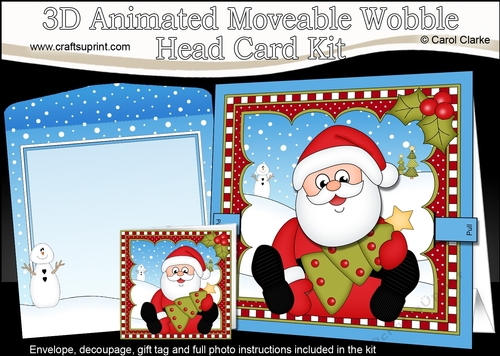 3D Animated Christmas Moveable Wobble Head Card - Santa has an Xmas Tree