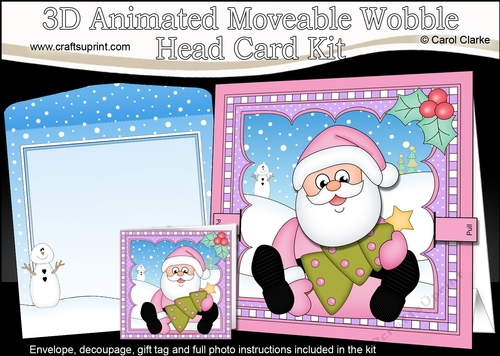 3D Animated Christmas Moveable Wobble Head Card - Santa has an Xmas Tree