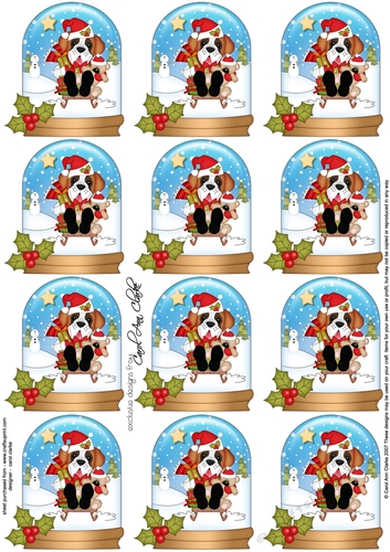 Little St Bernard Dog Snow Globe Gift Tags
