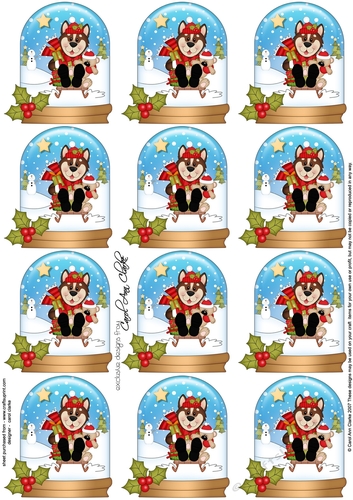 Little Husky Dog Snow Globe Gift Tags