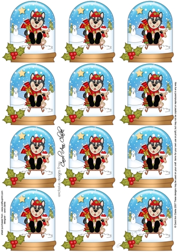Little Husky Dog Snow Globe Gift Tags