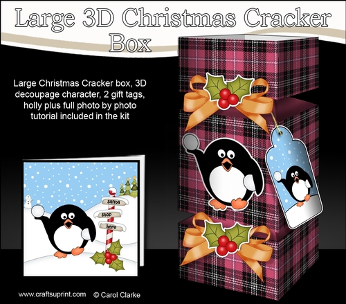 3D Large Christmas Cracker Box -  Tartan Pip Penguin
