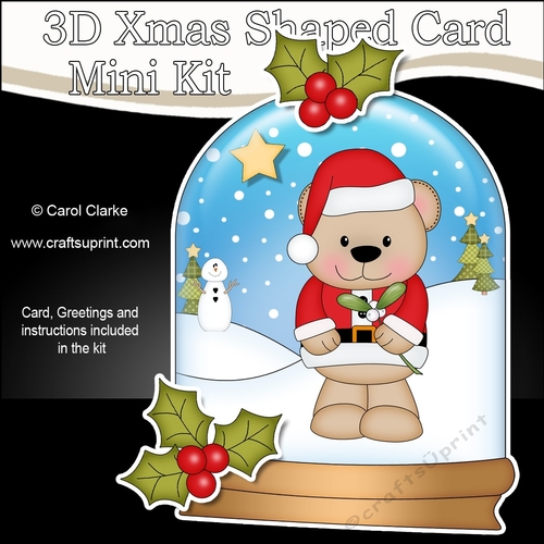 3D Shaped Christmas Snow Globe Card Kit - Livvy Bear has Mistletoe