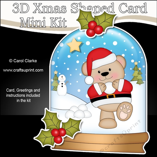 3D Shaped Christmas Snow Globe Card Kit - Livvy Bear is Snowballing