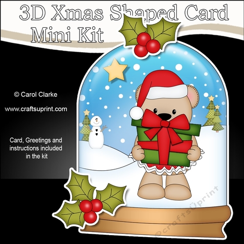 3D Shaped Christmas Snow Globe Card Kit - Livvy Bear has an Xmas Present