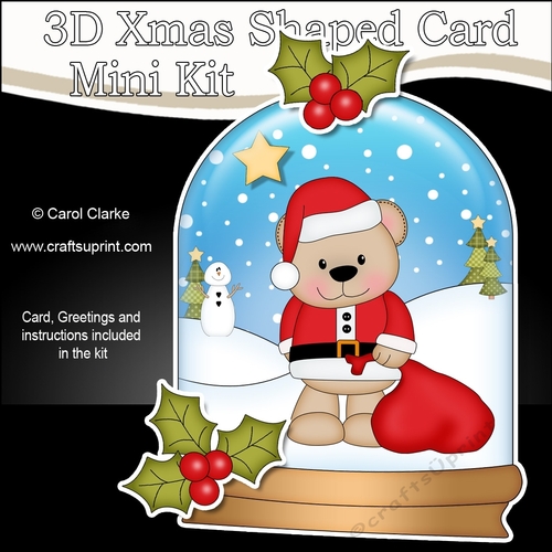3D Shaped Christmas Snow Globe Card Kit - Livvy Bear has a Sack of Presents