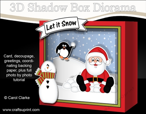 3D Christmas Diorama Shadow Box Card Mini Kit - Santa is making Snowballs