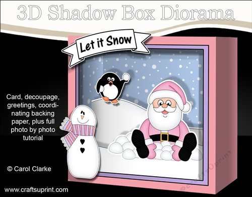 3D Christmas Diorama Shadow Box Card Mini Kit - Santa is making Snowballs