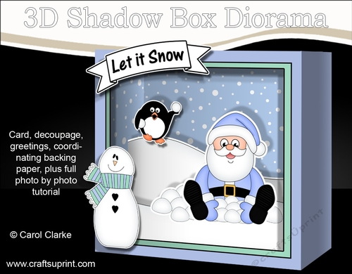 3D Christmas Diorama Shadow Box Card Mini Kit - Santa is making Snowballs