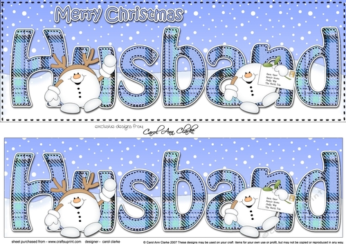 Large DL Merry Christmas HUSBAND 3D decoupage with Tartan Snowball Sam