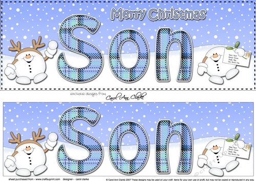 Large DL Merry Christmas SON 3D decoupage with Tartan Snowball Sam