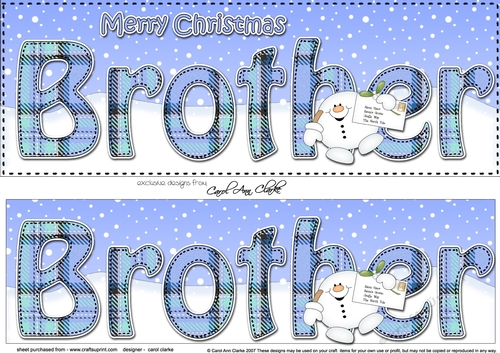 Large DL Merry Christmas BROTHER 3D decoupage with Tartan Snowball Sam