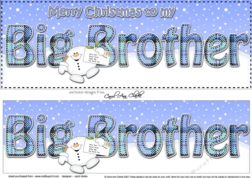 Large DL Merry Christmas to my BIG BROTHER 3D decoupage with Tartan Snowball Sam