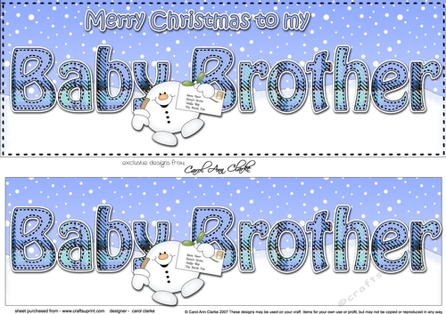 Large DL Merry Christmas to my BABY BROTHER 3D decoupage with Tartan Snowball Sam